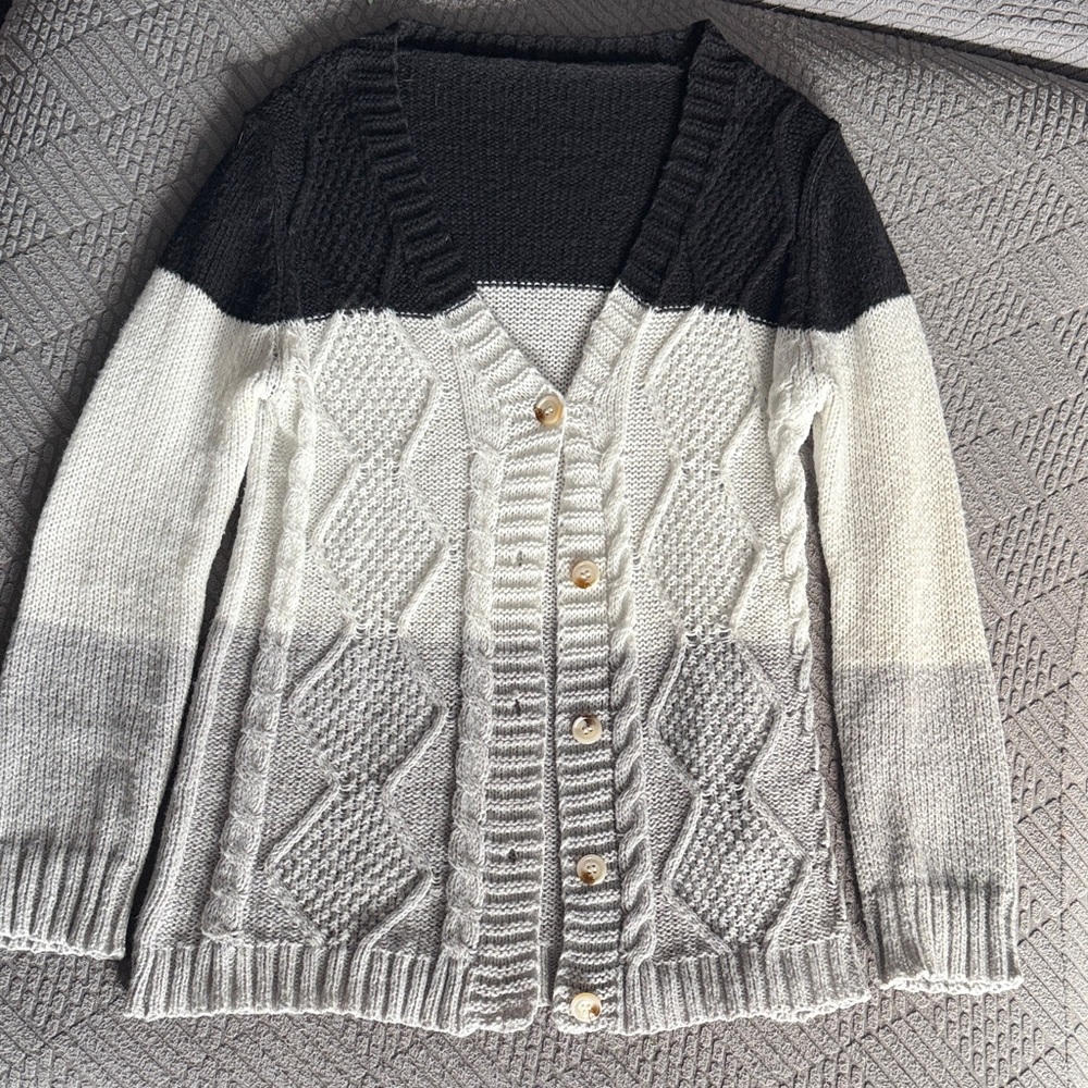 SHEIN Black and Gray Cable Knit Cardigan